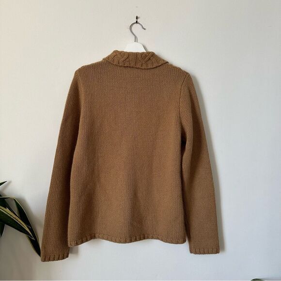 Vintage J. Crew Cable Knit Wool Blend Cardigan Sweater in Tan Size L - Picture 2 of 5